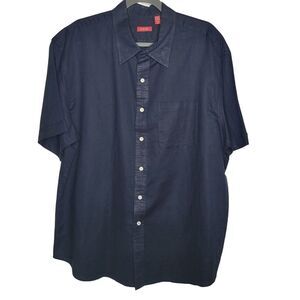 IZOD Men's XL Linen Blend Short Sleeve Button Up Shirt Casual Black Classic